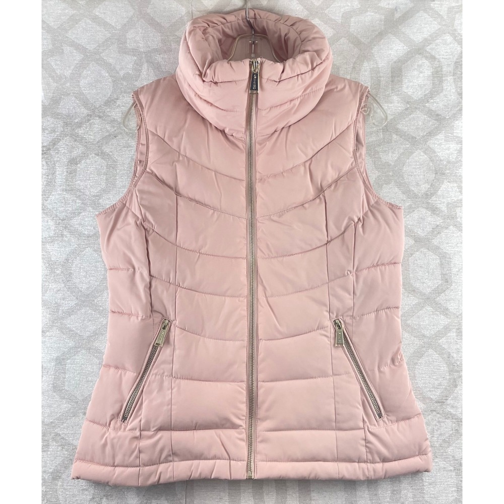 Calvin Klein Womens Pink Quilted Puffer‎ Vest Funnel Neck Zip Up M8XT7444 Size M